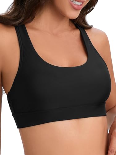 Racerback-Sport-Bade-BH für Damen, hoher Halsausschnitt, Bikini-Oberteil, schwarz, Workout-Badeanzug, nur gepolsterte Oberteile, Schwarz, Large von Danga bay