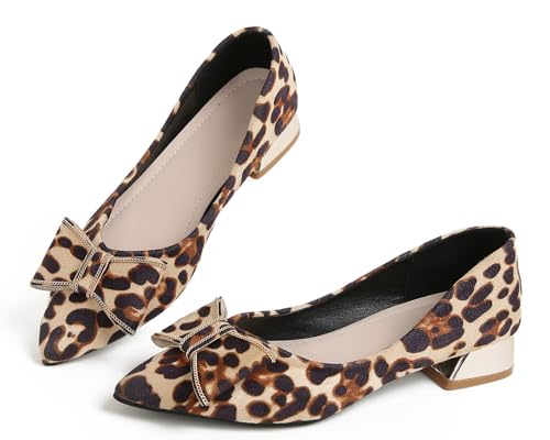 Damen-Arbeitspumps, niedriger Blockabsatz, spitzer Zehenbereich, geschlossener Zehenbereich, bequeme Schuhe für Damen, Leopard, 4 von Danglianying