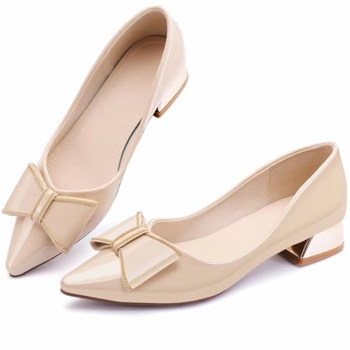 Damen-Pumps mit geschlossenem Zehenbereich, niedriger Blockabsatz, Arbeitspumps, bequemes Kleid, Hochzeitsschuhe für Party, Büro, Aprikose/PU, 39 EU von Danglianying