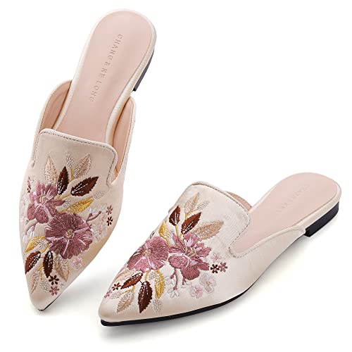 Danglianying Damenschuhe mit Kätzchen-Absätzen, niedriger Absatz, geschlossene Zehenpartie, Strass, spitzer Zehenbereich, glitzernder Rücken, Brautschmuck, Hochzeit, Party, gelb, 41.5 EU von Danglianying