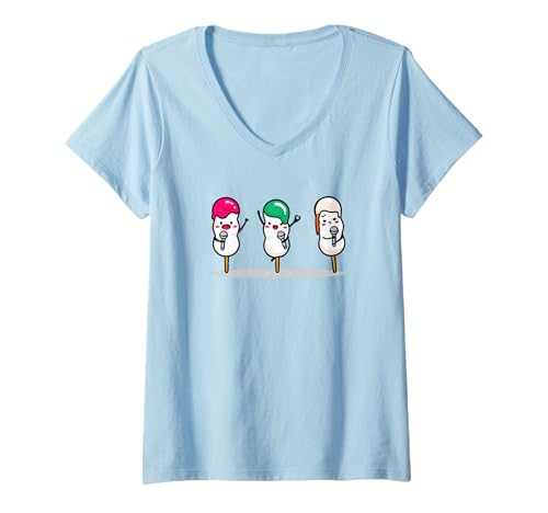 Damen Kawaii Dango Trio Japanische Reisknödel Karaoke T-Shirt mit V-Ausschnitt Damen Kawaii Dango Trio Japanische Reisknödel Karaoke T-Shirt mit V-Ausschnitt von Dango Japanese Rice Dumpling Collection