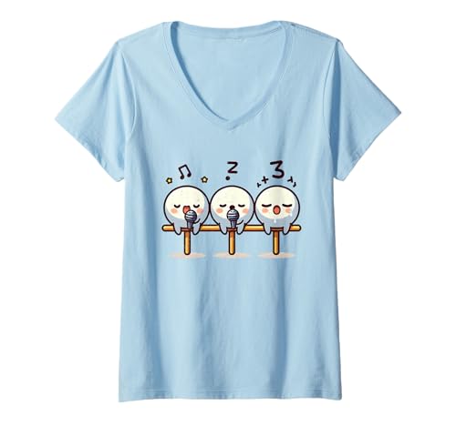 Damen Kawaii Dango Trio singende Reisknödel Karaoke T-Shirt mit V-Ausschnitt Damen Kawaii Dango Trio singende Reisknödel Karaoke T-Shirt mit V-Ausschnitt von Dango Japanese Rice Dumpling Collection