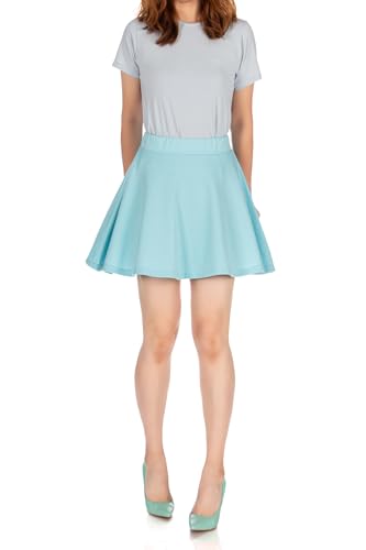 Basic Solid Stretchy Cotton High Waist A-Linie Ausgestellt Skater Mini Rock, Aqua Sky, Klein Basic Solid Stretchy Cotton High Waist A-Linie Ausgestellt Skater Mini Rock, Aqua Sky, Klein von Dani's Choice