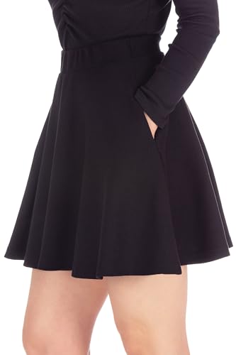 Basic Solid Stretchy Cotton High Waist A-Linie Ausgestellt Skater Mini Rock, Mit Taschen, schwarz, Mittel von Dani's Choice