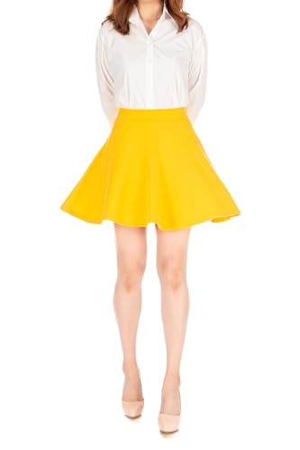 Basic Solid Stretchy Cotton High Waist A-Linie Ausgestellt Skater Mini Rock, gelb, X-Klein von Dani's Choice