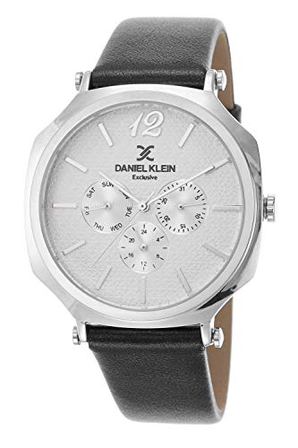 Daniel Klein Exklusive Herren-Armbanduhr Dk.1.12517 1, echtes Lederband, silberfarben, Silber, Armband von Daniel Klein
