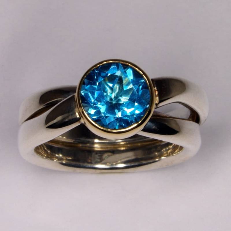Blauer Topas Überlappung Ring 18K Gelbgold Und Silber Größe 6, 5 von DanielSommerfeld