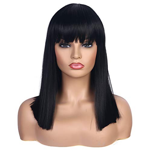 FALAMKA Schwarze Perücke mit Pony Bob Damen Perücke Lang Synthetische Black Wig Natürliche Party FALAMKA Schwarze Perücke mit Pony Bob Damen Perücke Lang Synthetische Black Wig Natürliche Party von DanielYu