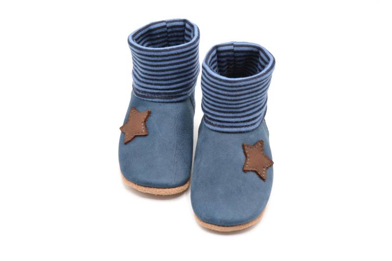 Krabbelschuhe/ Bioleder Blau Stern Braun von DanielaNagel