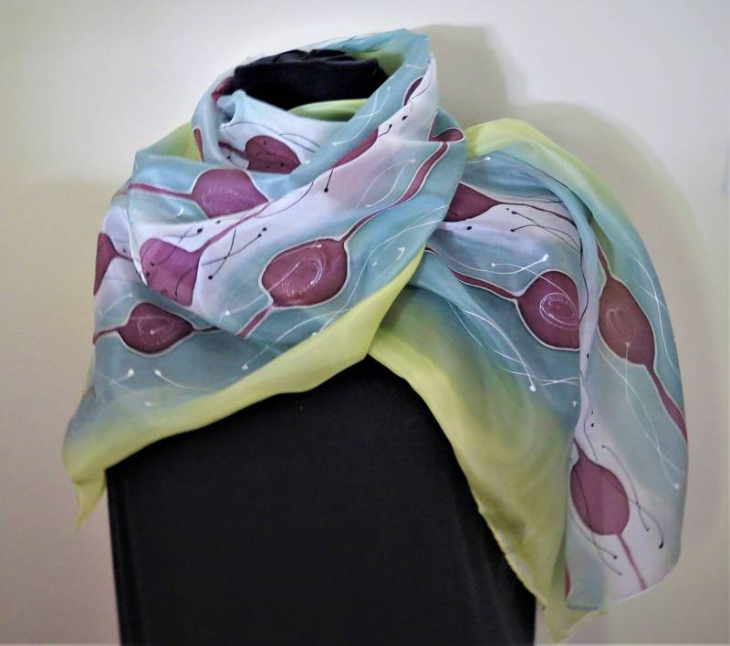 1-118 "Blaubeeren Im Regen" Seidenschal, Handbemalter Grün, Blau, Lila Und Weiß 1-118 "Blaubeeren Im Regen" Seidenschal, Handbemalter Grün, Blau, Lila Und Weiß von DanielaStudio17