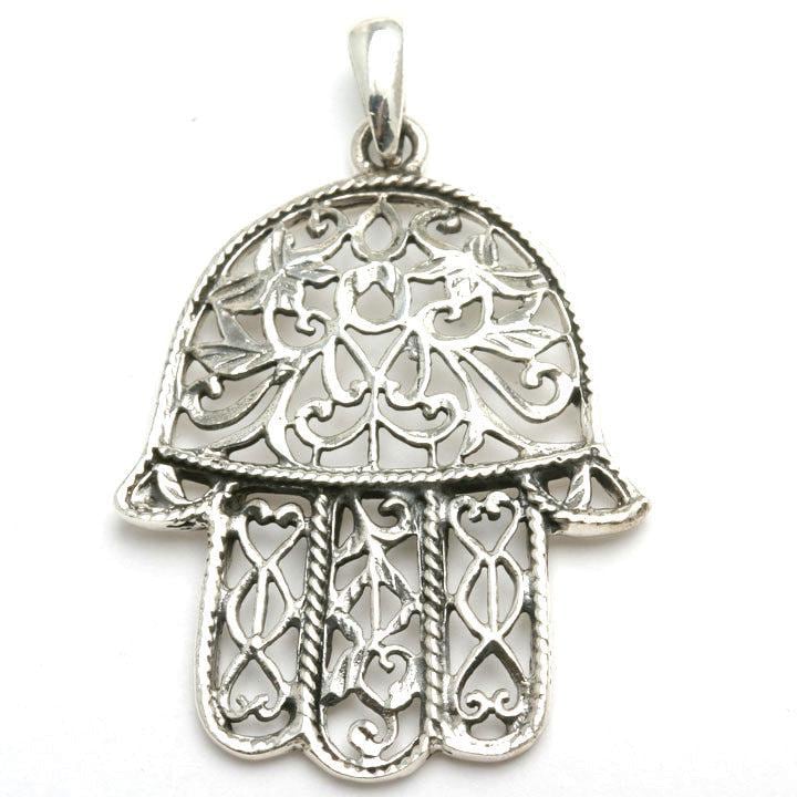 Handgefertigte 925Er Silber Hamsa Hand Filigrane Anhänger Jejudaica Large von DaniellesCollection
