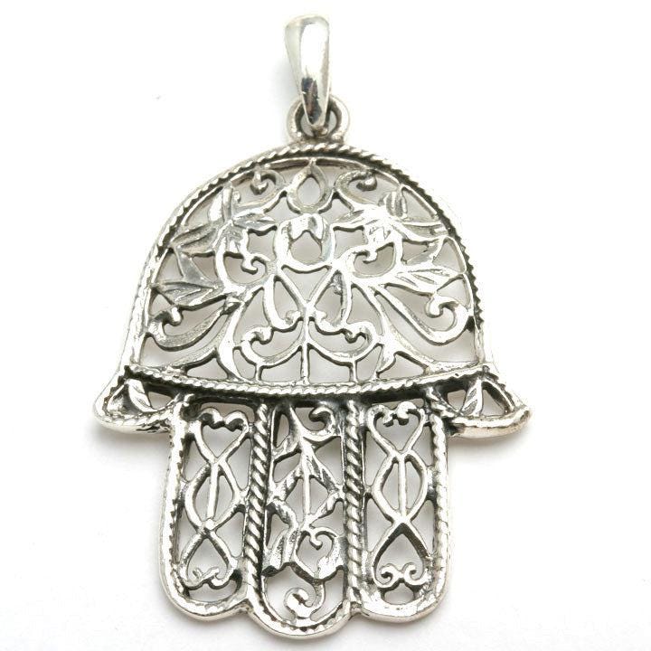 Handgefertigte 925Er Silber Hamsa Hand Filigrane Anhänger Jejudaica Large von DaniellesCollection
