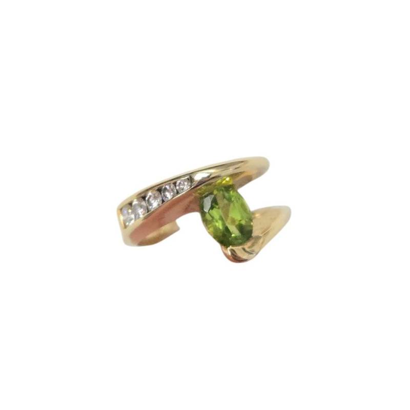 Handgemachter 14K Gelbgold Grün Peridot & Diamant Ring 1 Karat Swirl Oval Rund Modern von DaniellesCollection