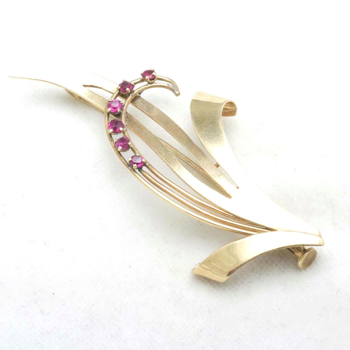 Nachlass 14K Light Rose Gold Rot Ruby Brosche Ranken Groß Pin Nachlass 14K Light Rose Gold Rot Ruby Brosche Ranken Groß Pin von DaniellesCollection