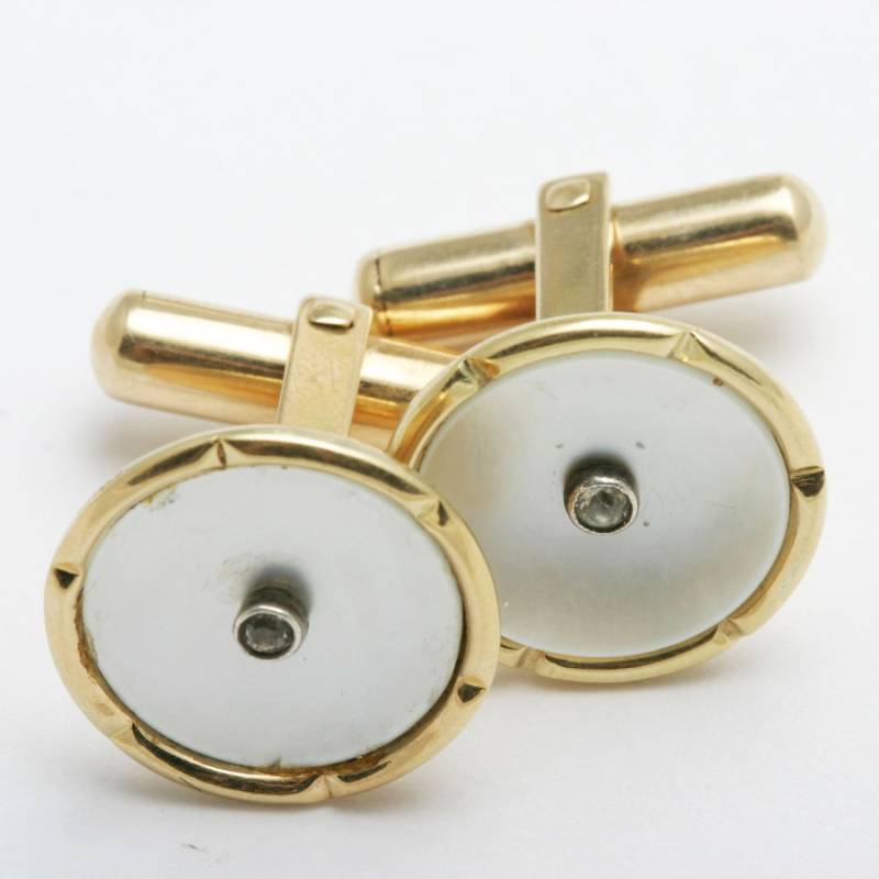 Vintage 14K Gelbgold Perlmutt Manschettenknöpfe Cz Herren von DaniellesCollection