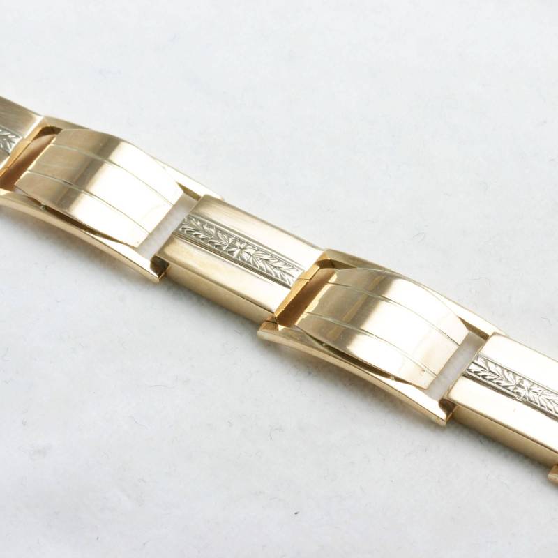 Vintage 14K Rose Gelb Weiß Gold Antik Armband 1946 Graviert Abgerundetes Objekt von DaniellesCollection
