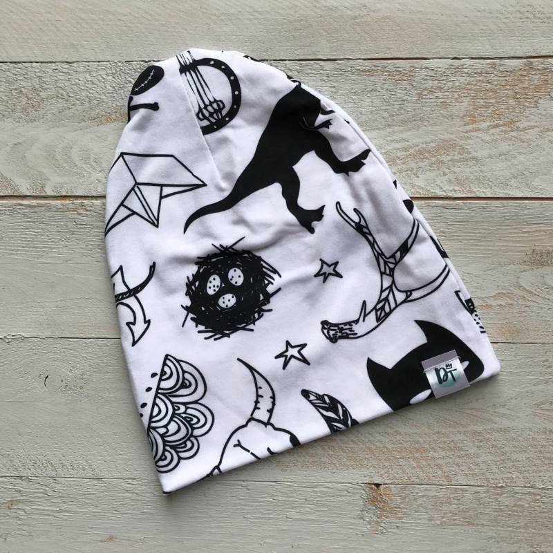 Slouch Beanie, Seinepter Mütze, Monochrome Schwarz Weiß Hut, Slouchy Hipster Baby Mütze/Kleinkind - Abenteuer von DanielsThreadz