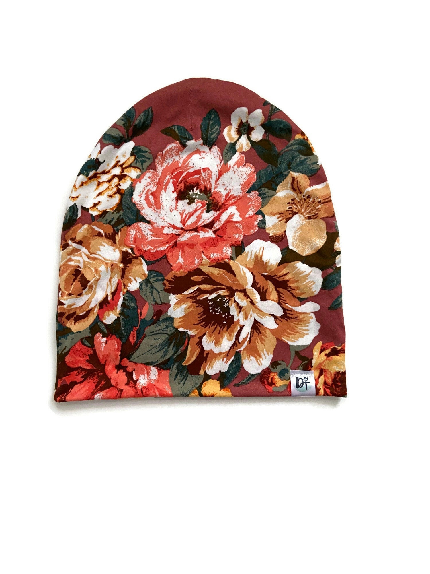 Slouchy Beanie/ Geblümte Kleinkind Hipster Slouchy Floraler Hut/ Hut - Dark Rose Floral von DanielsThreadz