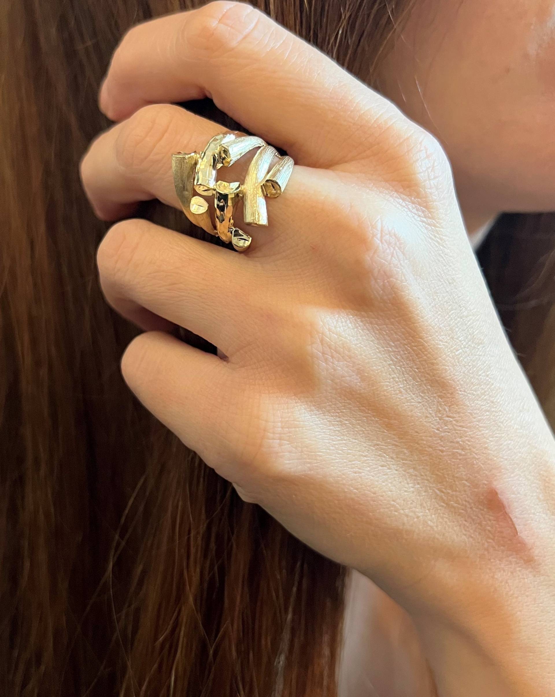 14 Karat Massives Gelbgold Glamouröse Note Fertig Ring Diamantschnitt Einzigartiges Design, Valentinstag Geschenk von DaninoDesigner