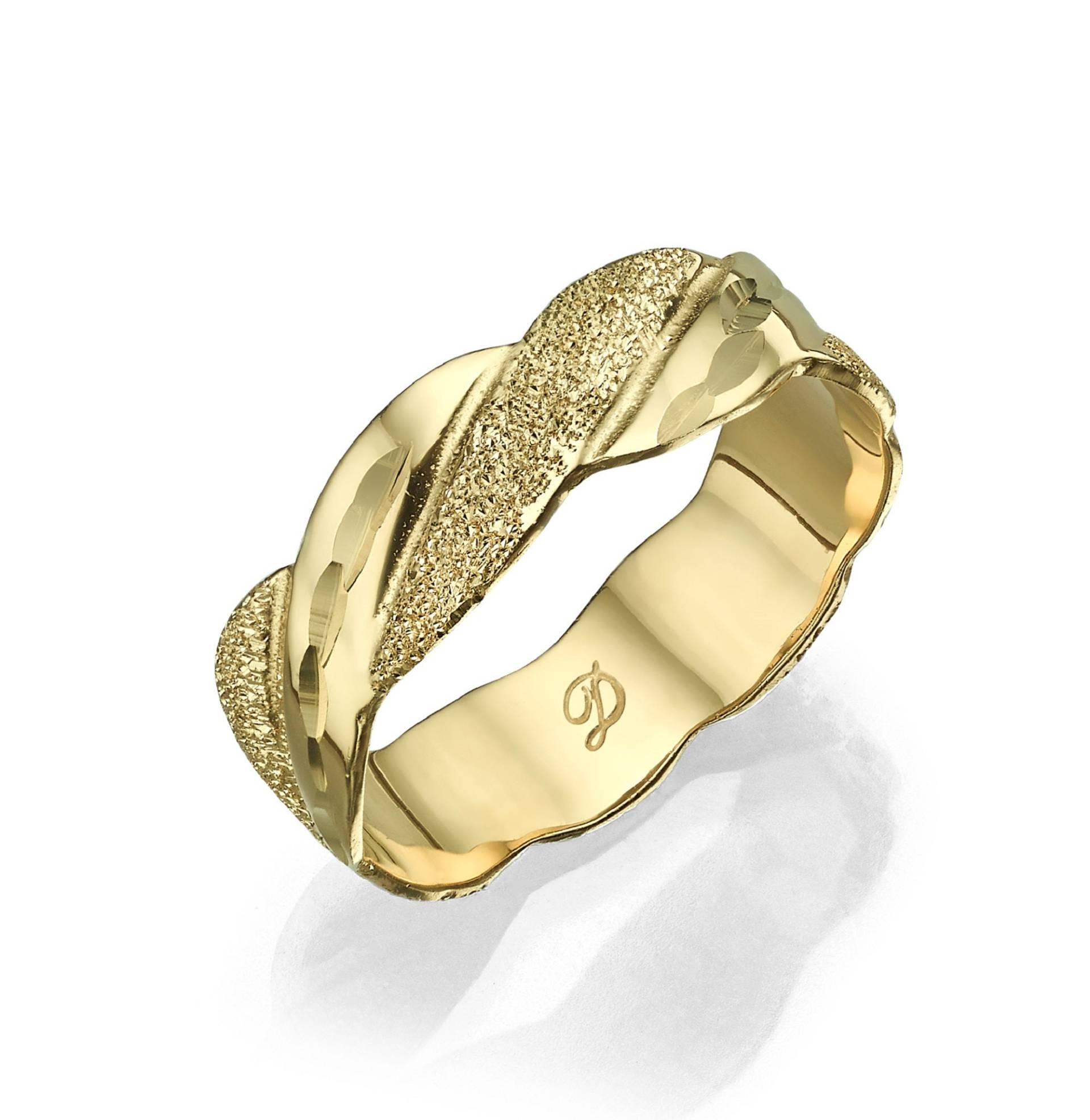 14K Gold Sparkle Ehering, Breiter Bandring, Birded Goldring Für Frauen, Designer Goldring, Verdrehter Statement Ring von DaninoDesigner