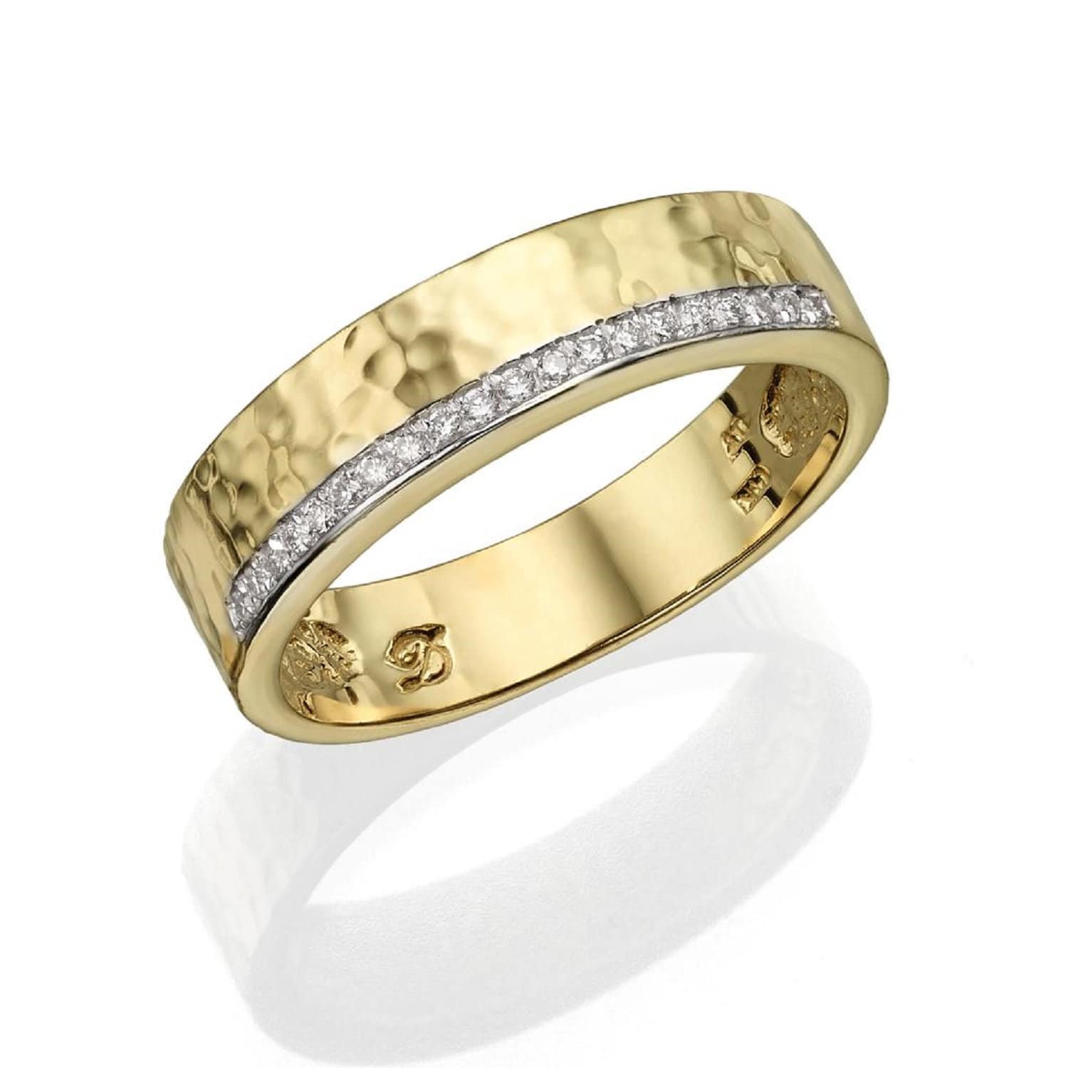 14K Solid Gold Gehämmert Ring Poliert Mit 20 Diamanten, Valentinstag Geschenk von DaninoDesigner