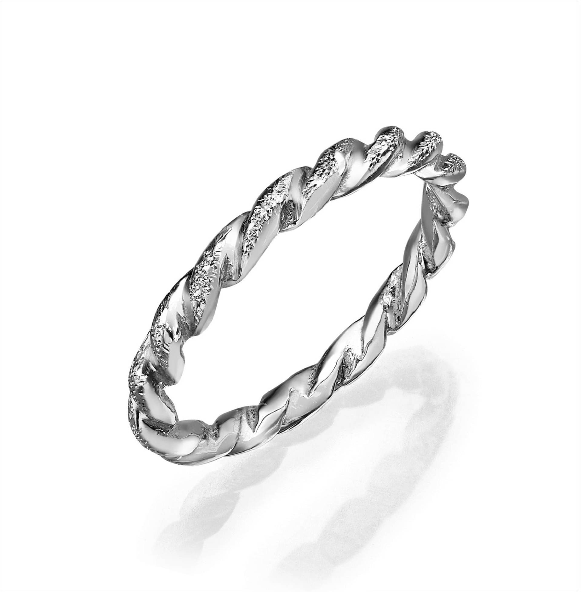 14K Weißgold Twist Ring, Gold Seil 2 Mm Geflochten Zierlicher Stapel Boho Dünner Ring Für Frauen von DaninoDesigner