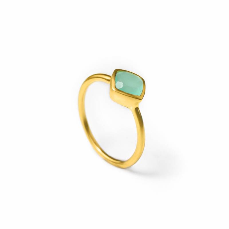 Aqua Chalcedon Ring Kleiner März Geburtsstein Stapelbarer Edelstein Weihnachtsgeschenk Diamant Lünette Für Sie von DaniqueJewelry