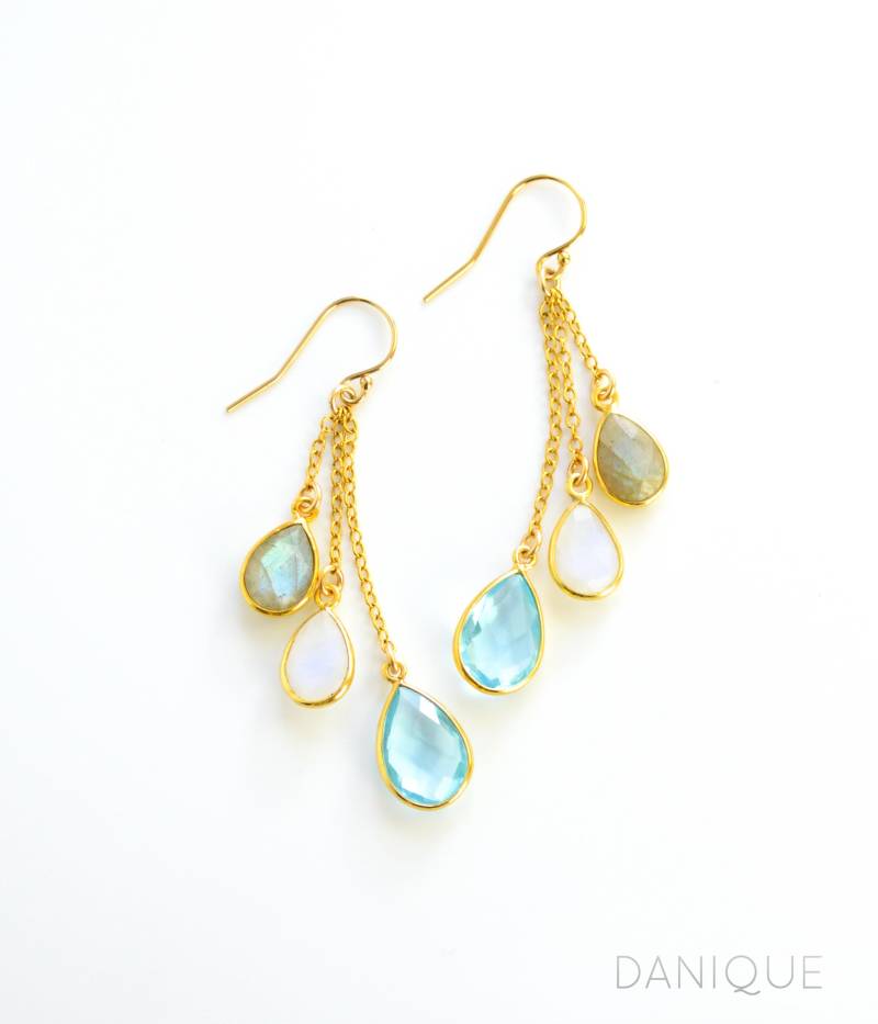 Benutzerdefinierte Geburtsstein Ohrringe Lange Baumeln Lariat Stil Edelstein Geburtstagsgeschenke Mutter Weihnachtsgeschenk Mama von DaniqueJewelry