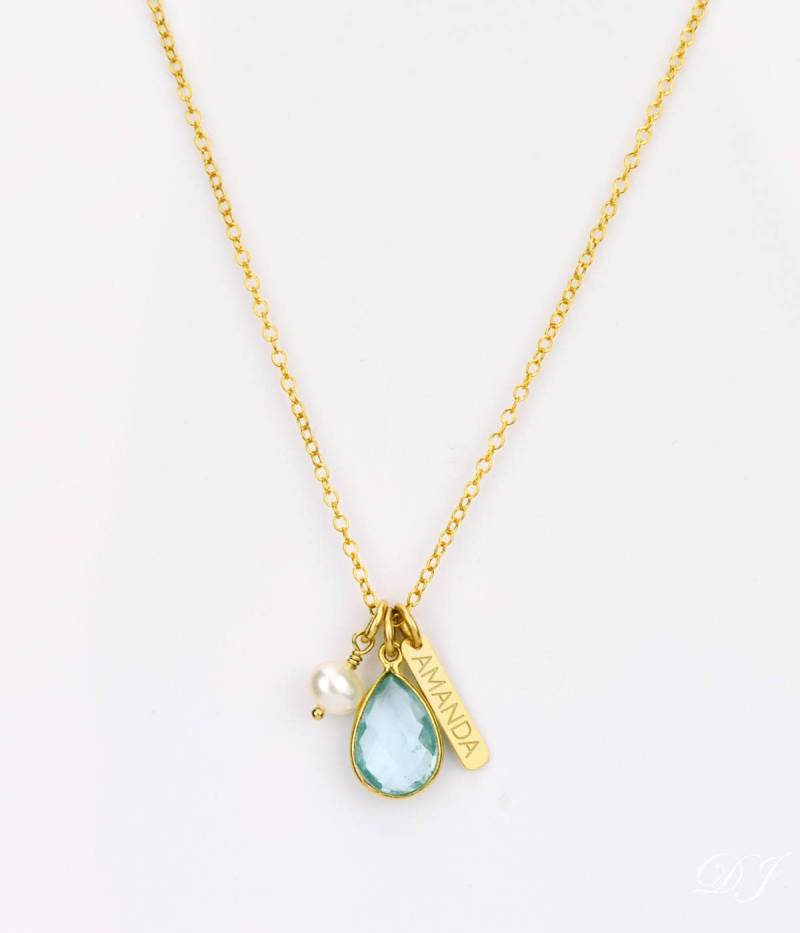 Benutzerdefinierte Name Birthstone Halskette, Personalisierte Bar Brautjungfer Perlenkette, Hochzeit Benutzerdefinierte Hand Gestempelt Geschenkideen von DaniqueJewelry