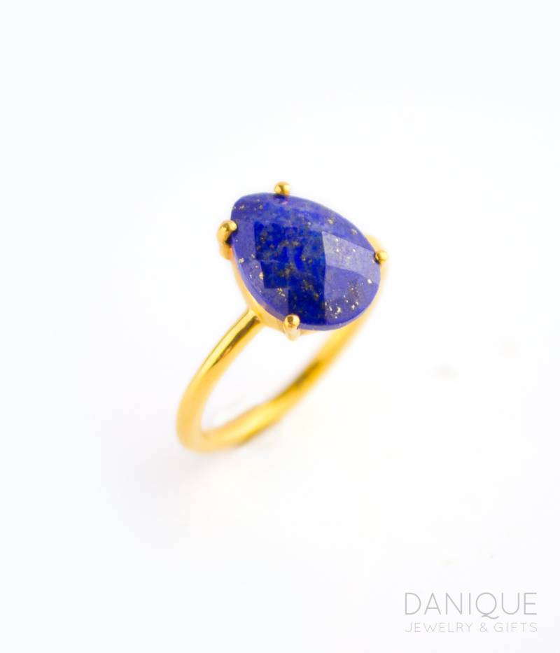 Lapis Lazuli Ring, September Birthstone Edelstein Stapel Gold Ring Set, Träne Tropfen Schmuck von DaniqueJewelry