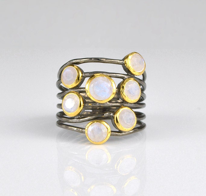 Multistein Mondstein Ring, Gemischte Metallring, Juni Birthstone Edelsteinring, Schmuck, Multisteinring, Boho Ring Unikatring von DaniqueJewelry