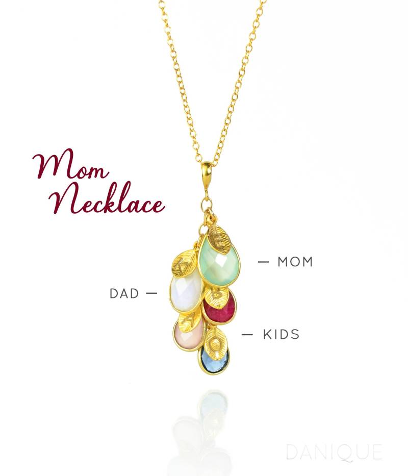 Mutter Familie Charme Halskette Mit Geburtssteine Und Initialen Mom & Dad Birthstones Der Kinder Gold, Silber Individuelle von DaniqueJewelry