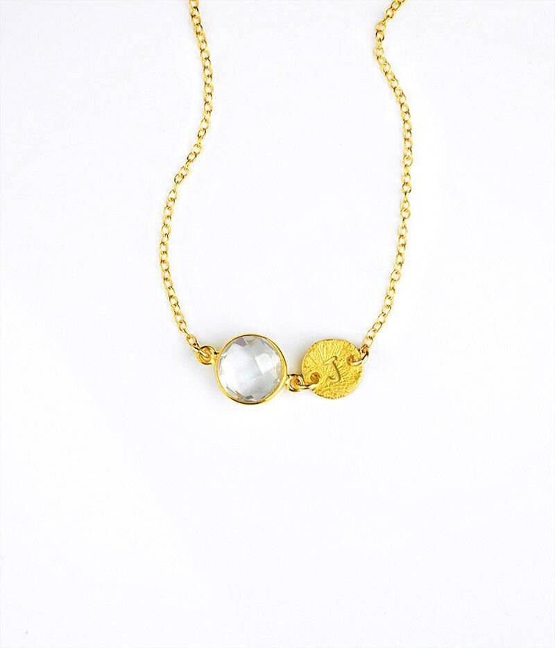 Personalisierte Bergkristall Halskette Mit Ersten Anhänger Kreis April Schmuck Benutzerdefinierte Edelstein Goldkette Weihnachtsgeschenk von DaniqueJewelry