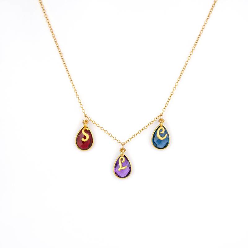 Personalisierte Geburtsstein - Und Initialen-Halskette Familienbaum-Geburtsstein-Halskette Baumelnde Teardrop-station-Halskette Mit von DaniqueJewelry