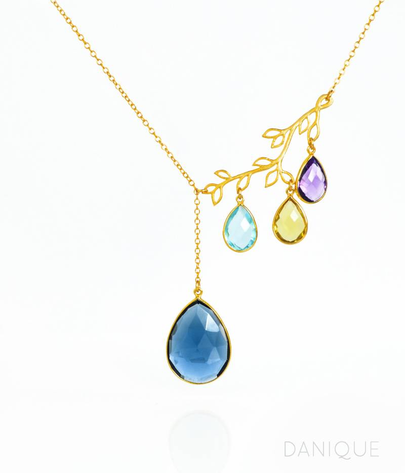 Personalisierte Stammbaum-Halskette Mit Geburtssteinen Von Mama & Kind Benutzerdefinierte Natürliche Edelstein-Halskette Tropfenförmigen Steinen von DaniqueJewelry
