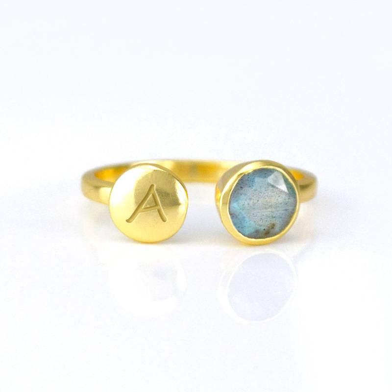 Blauer Labradorit Ring, Blauer Initial Lünette Trauzeugin Schmuck, Ring von DaniqueJewelry
