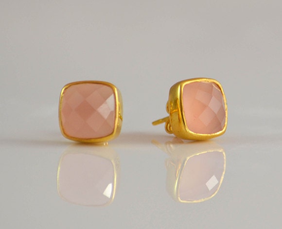 Platz Rosa Chalcedon Ohrstecker, Freundin Geschenk, Frau Geschenk Schwester Ohrringe, Brautschmuck, Für Frauen Oktober Birthstone von DaniqueJewelry