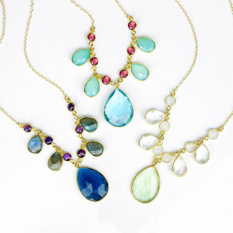 Weihnachtsgeschenk, Multistein Halskette, Cluster Benutzerdefinierte Geburtsstein Edelstein Lange Halskette Im Boho-stil von DaniqueJewelry