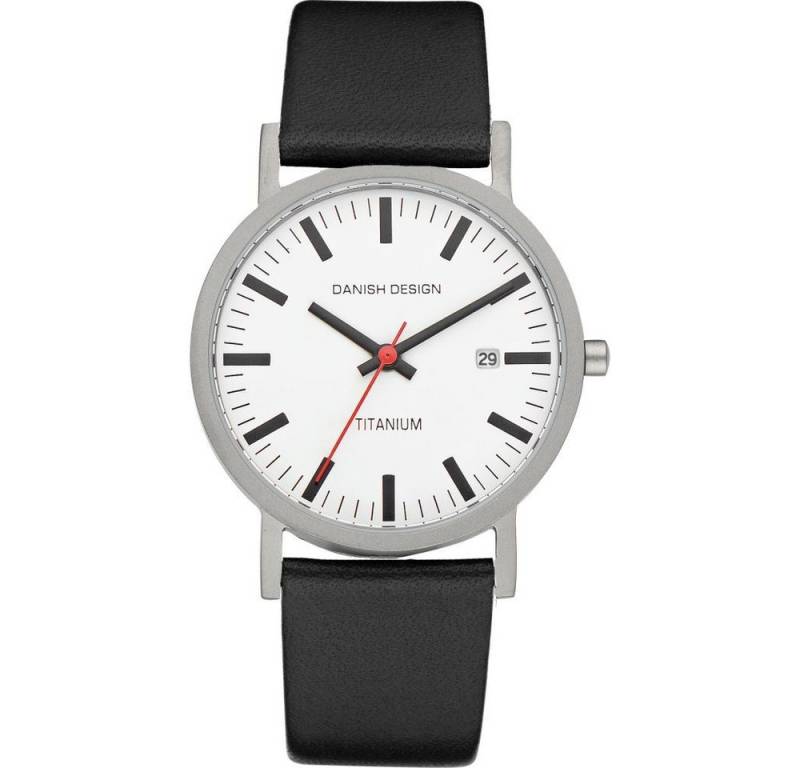 Danish Design Titanuhr DANISH DESIGN Herren Armbanduhr RHINE IQ24Q199 weiß D.35 mm Lederband von Danish Design