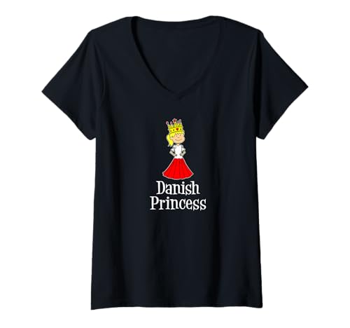 Damen Dänische Prinzessin Süßes Mädchen Dänemark Märchen T-Shirt mit V-Ausschnitt von Danish Girl Heritage Cute Princess Design