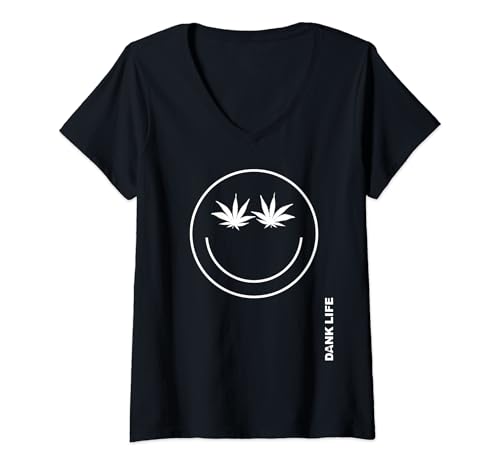 Damen Topf Smiley - Dank AF Unkraut T-Shirt mit V-Ausschnitt von Dank Life