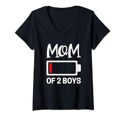 Mom of 2 Boys Low Battery T-Shirt mit V-Ausschnitt Mom of 2 Boys Low Battery T-Shirt mit V-Ausschnitt von Dank and Funny Motherhood Tired Mom Mother's Day