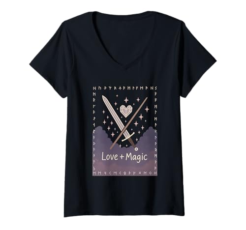 Damen Liebe + Magie in Wolken und Runen T-Shirt mit V-Ausschnitt Damen Liebe + Magie in Wolken und Runen T-Shirt mit V-Ausschnitt von DankDesigns