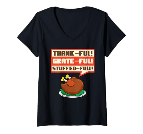 Damen Dankbar dankbar ausgestopft T-Shirt mit V-Ausschnitt Damen Dankbar dankbar ausgestopft T-Shirt mit V-Ausschnitt von Dankbar und gesegnet