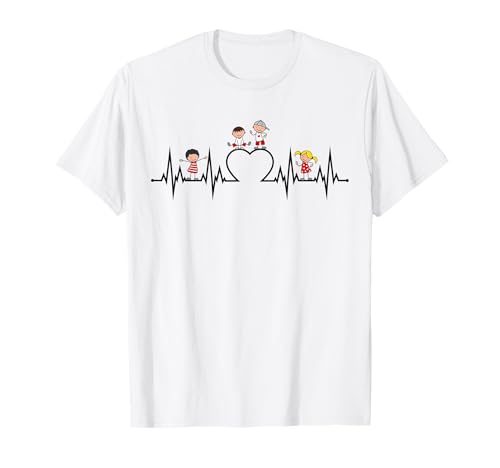 Erzieherin Herzschlag EKG Kinder Herz Kindergarten Erzieher T-Shirt von Danke Erzieherin Kita Abschied Geschenke Erzieher