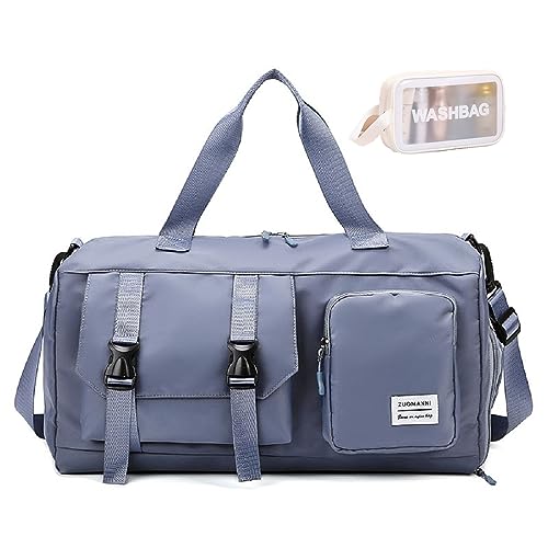 Dankforyou 30L Sporttasche Weekender Reisetasche Damen Herren mit Kulturtasche, Schuhfach & Nassfach für Sport Yoga Schwimmen, 25 x 47 x 23 cm, Blau von Dankforyou