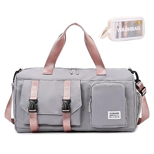 Dankforyou 30L Sporttasche Weekender Reisetasche Damen Herren mit Kulturtasche, Schuhfach & Nassfach für Sport Yoga Schwimmen, 25 x 47 x 23 cm,Grau von Dankforyou