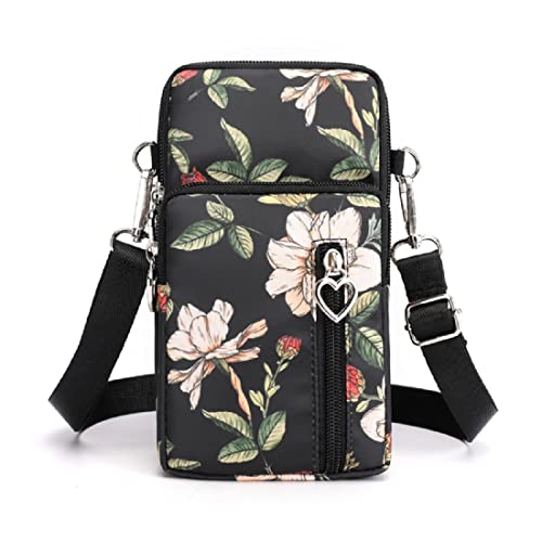 Dankforyou Handytasche zum umhängen Damen, Schultertasche Handtasche Geldbörse Umhängetasche mit Kopfhörer Port für Alltag Büro Schule Ausflug Einkauf, Orchidee von Dankforyou