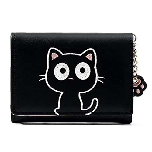 Danlai Woman's Süße Katze Geldbörsen Katze Paw Anhänger Pu-Leder Münze Geldbörse Trifold Brieftasche Tasche Kartenhalter Für Teen Mädchen Schwarz von Danlai