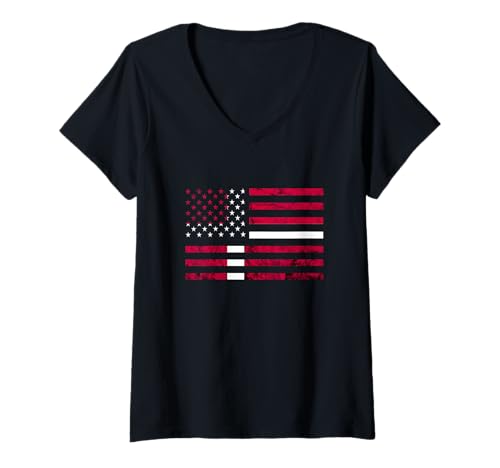 Damen Dänemark Vintage Amerika Dänische Flagge Danish Roots Dansk T-Shirt mit V-Ausschnitt Damen Dänemark Vintage Amerika Dänische Flagge Danish Roots Dansk T-Shirt mit V-Ausschnitt von Danmark Danish Flag Denmark Roots